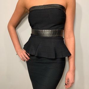 Peplum Dress with Leather Detailing